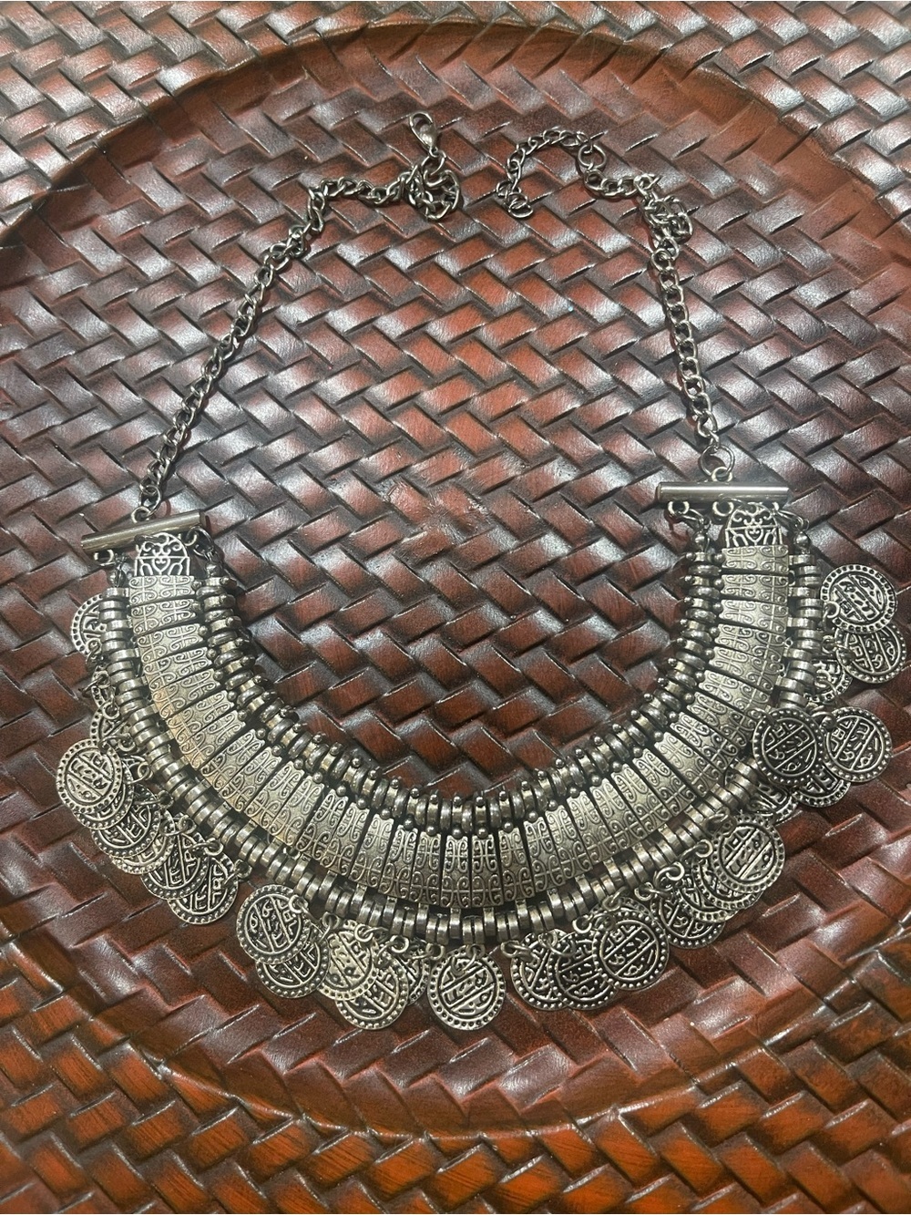 Silver-Tone Layered Coin Fringe Necklace - Picture 3 of 3